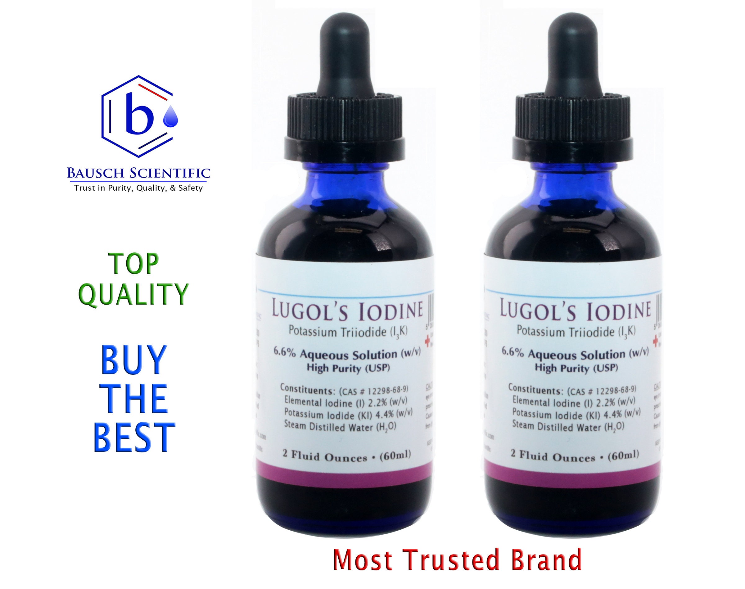 2 Oz Lugol's Solution of Iodine 6.6 USP Grade BAUSCH SCIENTIFIC™ twin Pack Etsy