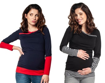 Zwangerschapsshirt met voedingsfunctie Voedingsshirt shirt 2in1 van katoen Voedingsmode Zwangerschapsmode Zwangerschapsmode Model: MONIC van be mama!