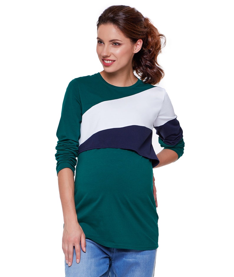 Stillshirt Umstandsshirt mit Stillfunktion Shirt 2in1 Stillmode Umstandsmode Damenshirt aus Baumwolle Modell: FRANKY von be mama Bild 8