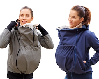 Veste de portage veste de grossesse et veste en une veste softshell vêtements de maternité 3en1 mannequin de portage : BERGAMI ZIP SOFTSHELL de be mama !