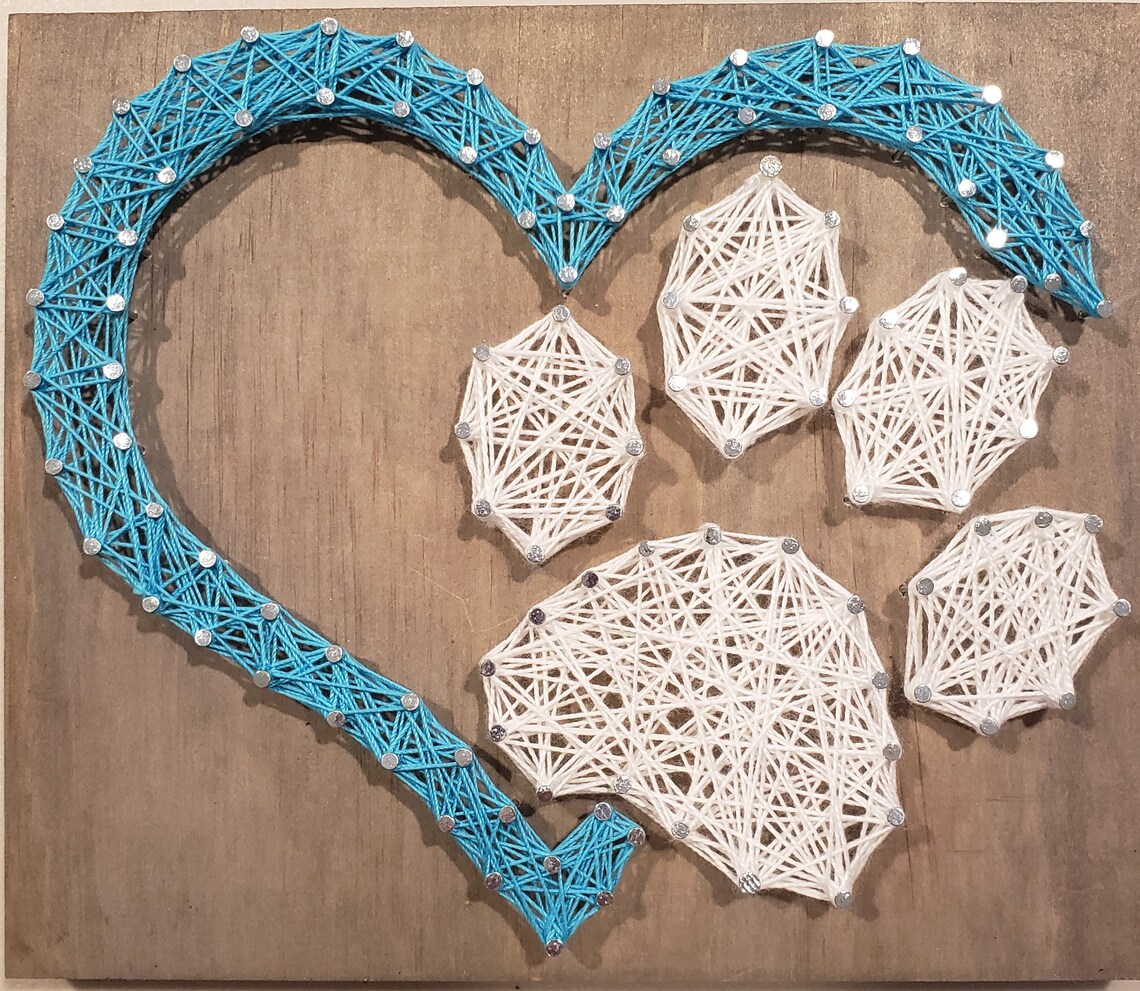 Heart and Pawprint String Art | Etsy