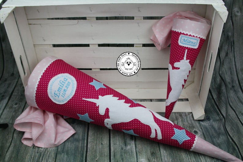 Schult\u00fcte Einhorn fuchsia hellrosa und t\u00fcrkis