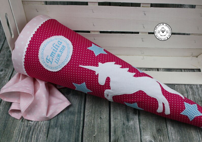 Schult\u00fcte Einhorn fuchsia hellrosa und t\u00fcrkis