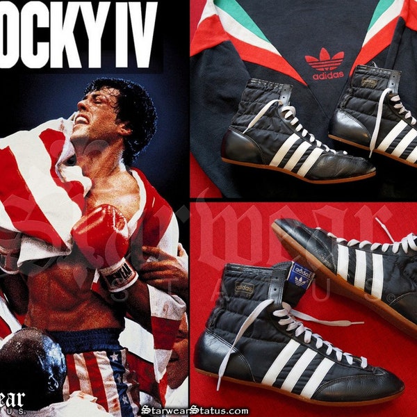 Vintage jaren '80 Adidas ROCKY IV BALBOA Italiaanse boksfilm schoenen laarzen past maat ons 9-9,5 (zoals gedragen door Sylvester Stallone & Freddie Mercury)