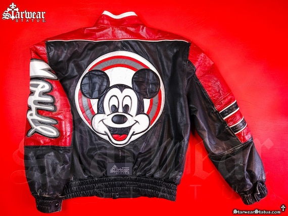Vintage 90s DISNEY Cartoon Leather Biker Moto Racing Jacket Medium