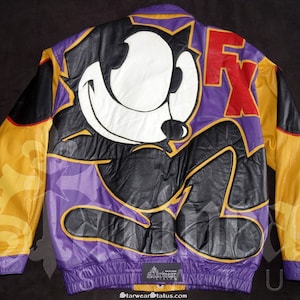 Vtg 90s Felix The Cat Leather Cartoon Motorcycle Bomber Jacket M L // Vintage 80s Comic Biker Chaqueta Mediana Grande Por Maziar Leather Gallery