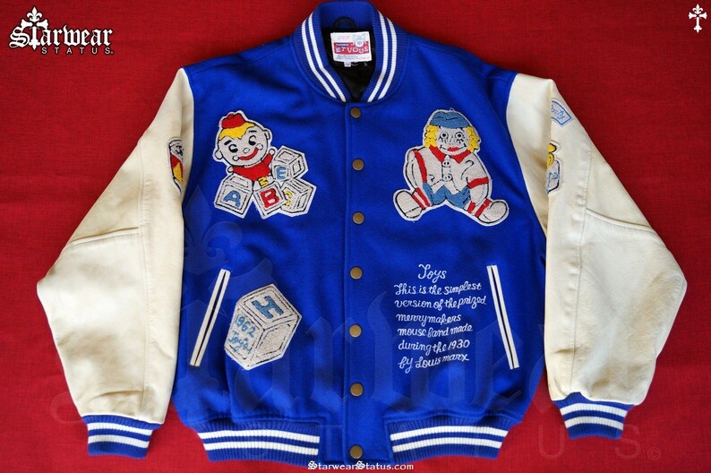 80s Hysteric Et Vous Vintage Varsity College Wool Leather Band Piano Lego Blue 90s Jacket M L Chris Brown Celebrity Wardrobe Piece