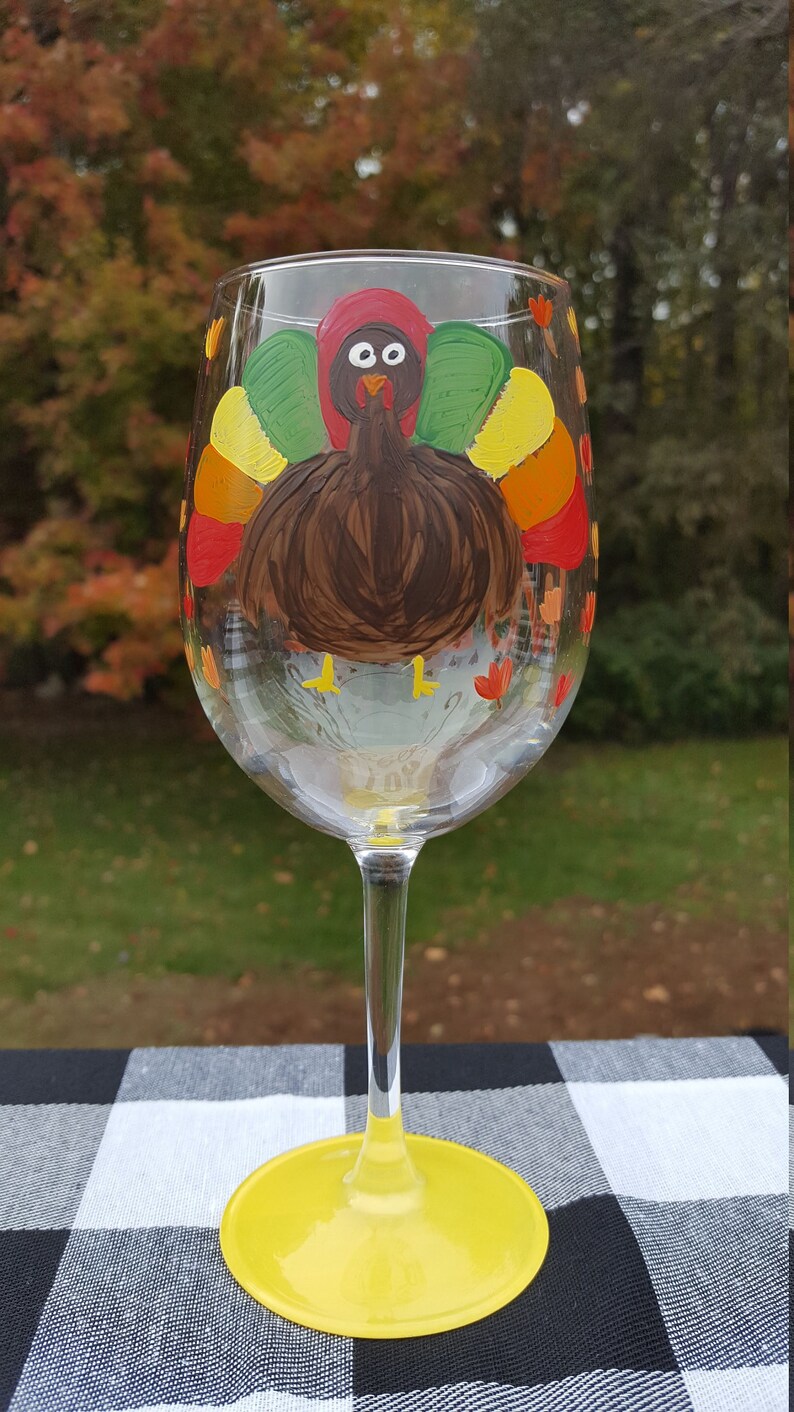 Handpainted Thanksgiving themed Wine Glasses Turkey glass | Etsy