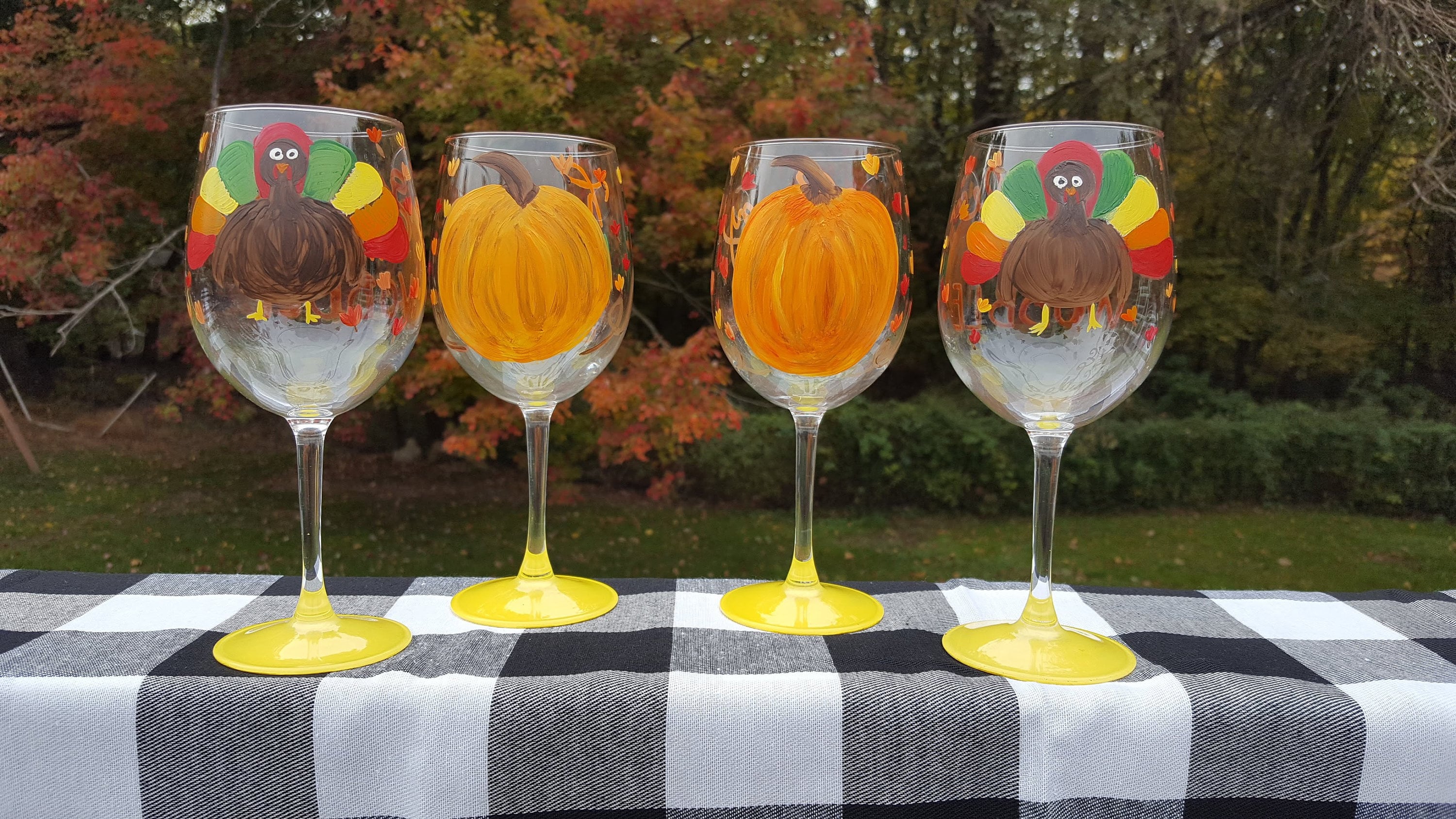 Handpainted Thanksgiving themed Wine Glasses Turkey glass | Etsy