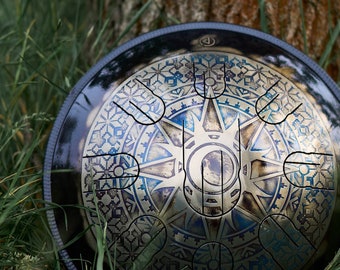 Steel Tongue Drum 432Hz, 14 Inch Engraved Tank Drum for Meditation and Sound Healing, Personalized Unique Ukrainian Design, Best Xmas Gift