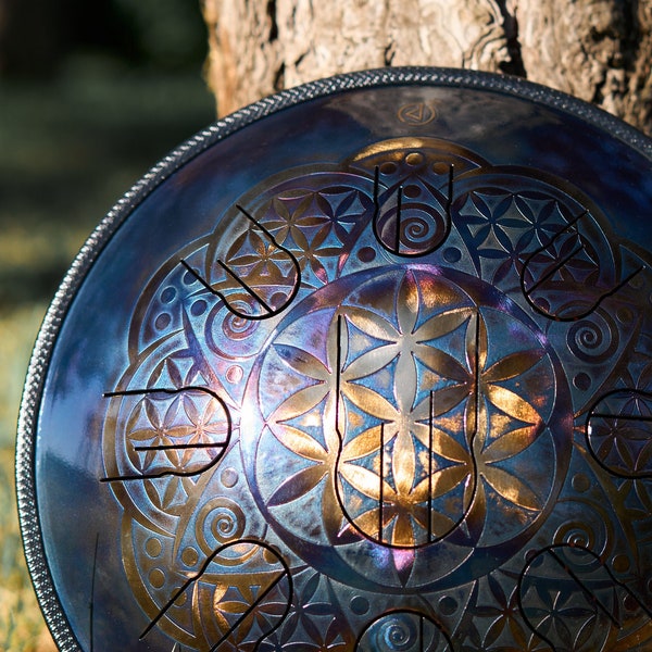 Steel tongue drum flower of life 14 inch 440 Hz or 432 Hz