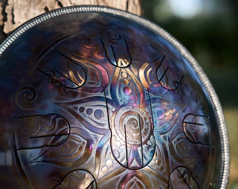 14-Inch Steel Tongue Drum, Engraved tank drum for meditation or yoga, Melodic handpan drum 440 Hz or 432 Hz, Perfect for happy musical gifts