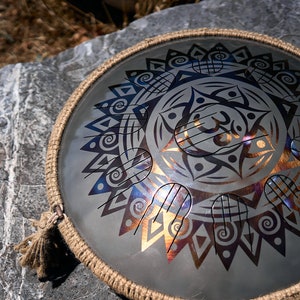 Big world-class steel tongue drum 18 inch with mandala design