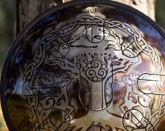 Steel tongue drum 432Hz or 440Hz Tree of life Yggdrasill / Triskeles