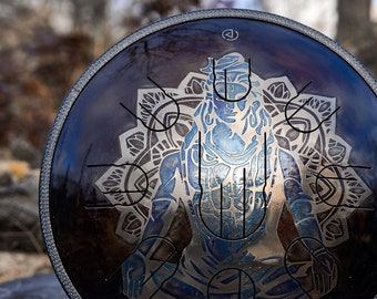 14 Inch Steel Tongue Drum, Lord Shiva Metal Drum for Beginners, Hand Drum for Meditation and Yoga, Sound Healing Drum with 4440 Hz or 432 Hz