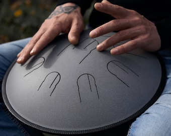Gray Steel Tongue Drum Tank for Soul Healing, Relaxation, Handpan Yoga Drum, Percussion Instrument for Meditation, Perfect Musical Gift