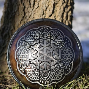 Meditationsstahl-Zungentrommel, Braune Blume des Lebens Panzertrommel, Perfekt für Yoga mit 440 Hertz oder 432 Hertz
