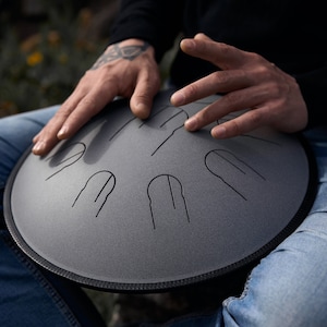 Gray Steel Tongue Drum Tank for Soul Healing, Relaxation, Handpan Yoga Drum, Percussion Instrument for Meditation, Perfect Musical Gift