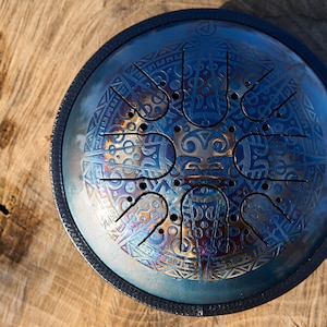 Stahlzungentrommel mit Sonnengott Gravur, 440 oder 432 Hertz Perfekt für Yoga und Meditation, Tank Trommel Geschenk, Handpan Klangheilungsinstrument