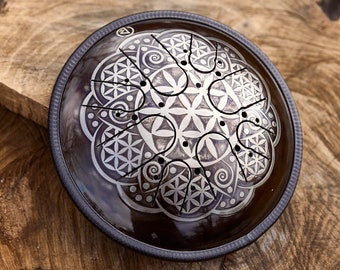 Flower of Life 10 Inch Steel Tongue Drum, Engraved Handpan Drum with Petal Design for Meditation, Sound Healing Gift for Her, Perfect Sound