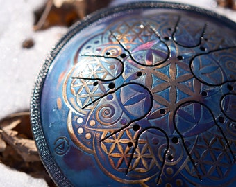 Steel tongue drum 10 inch Flower of life 440 Hz or 432 Hz + free bag