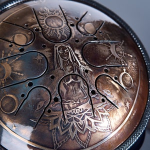Moon Lotus Steel Tongue Drum, Perfect gift for Meditation and Yoga, Mini drum healing melodies, Handpan drum with Lotus and Moon design