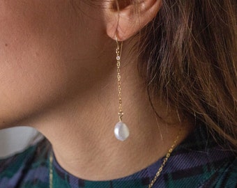 Freshwater Pearl Drop Earrings - 14K Gold Fill - Sterling Silver - Bridal, Bridesmaid Earrings - Minimalist Pearl Earrings - Christmas Gift