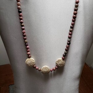 Rhodonite and flower gemstone necklace