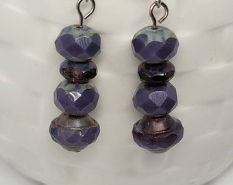 Purple czech glass dangle earrings