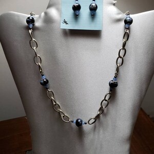 Blue and black pottery bead jewelry set