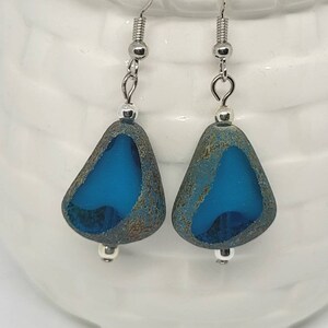 Blue opaque czech glass free form earrings