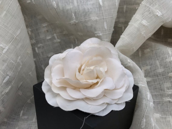 Vintage Handmade White Fabric Rose Brooch, for co… - image 1