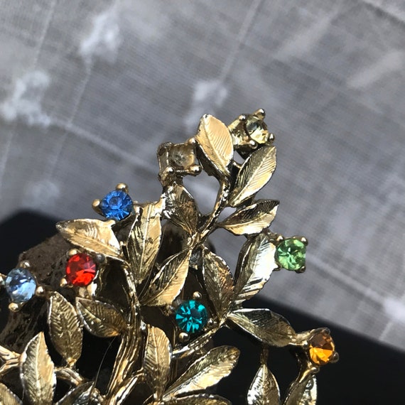 Dodds Gold Tone Tree Brooch with Multicolor Gemst… - image 3