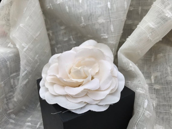 Vintage Handmade White Fabric Rose Brooch, for co… - image 2