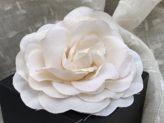 Vintage Handmade White Fabric Rose Brooch, for co… - image 4