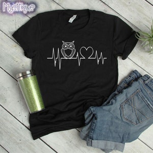 Owl Heartbeat T-shirt, Owl, Owl Gifts, Barn Owl, Camping Shirt, Bird Lover, Bird, Owl Gifts for Women, Barred Owl, Owl Art, Owl Design Shirt