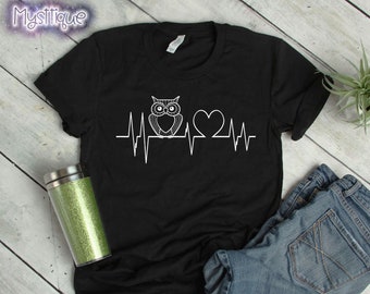Owl Heartbeat T-shirt, Owl, Owl Gifts, Barn Owl, Camping Shirt, Bird Lover, Bird, Owl Gifts for Women, Barred Owl, Owl Art, Owl Design Shirt