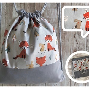 Kita children's bag "fox and rabbit gray" / kindergarten backpack / gym bag / backpack