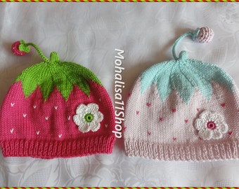Gestrickte Baby/Kind Erdbeere Mütze ,Geschenk , Baumwolle