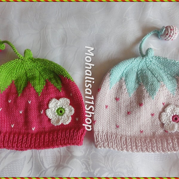 Gestrickte Baby/Kind Erdbeere Mütze ,Geschenk , Baumwolle