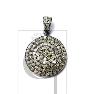 Disk-Shaped Rosecut Pave Diamond Pendant – 925 Sterling Silver Handmade Charm | Designer Round Diamond Pendant Jewelry