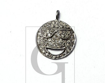 Cool smiley designer Rosecut pave diamond pendant 925 sterling silver handmade finish diamond pendant jewelry