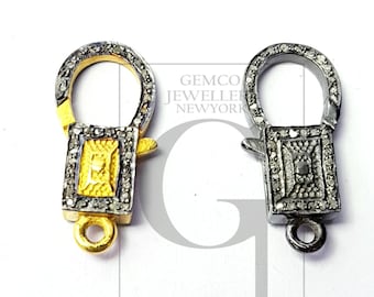 Fermoir mousqueton diamants taille rose : argent sterling fait main