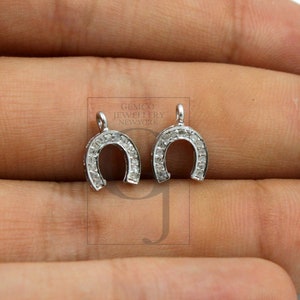Horseshoe Diamond Pendant Set: Sterling Silver Rosecut Pave Charms