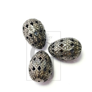 Rosecut Diamond Bead: Oval Pave, Sterling Silver (22mm)