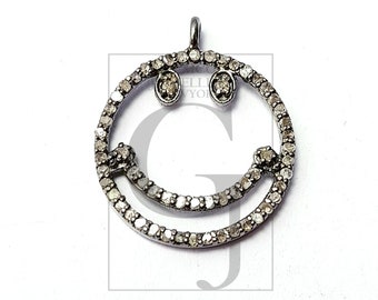 Charm pendent Smiley design Rosecut pave diamond pendant 925 sterling silver handmade finish beautiful diamond pendant jewelry