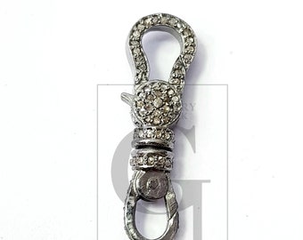 Fermoir mousqueton pavé de diamants taille rose : apprêt de bijou en argent sterling fait main
