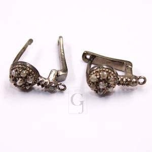 Rosecut Pave Diamond Sterling Silver Earring Hooks: Handmade Supplies (13mm)