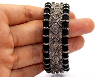 Antikes Makramee Armband Rosecut pflastern Diamant Faden Armband 925 Sterling Silber handgemachte Diamant Macramé Armband 4,5 'Diamant Silberteil