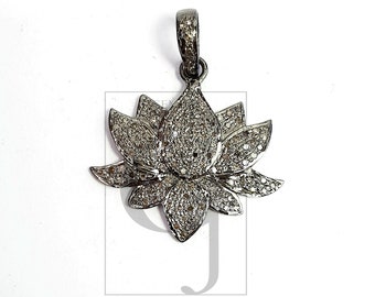Beautiful flower design Rosecut pave diamond pendant 925 sterling silver handmade finish enameling designer diamond pendant jewelry